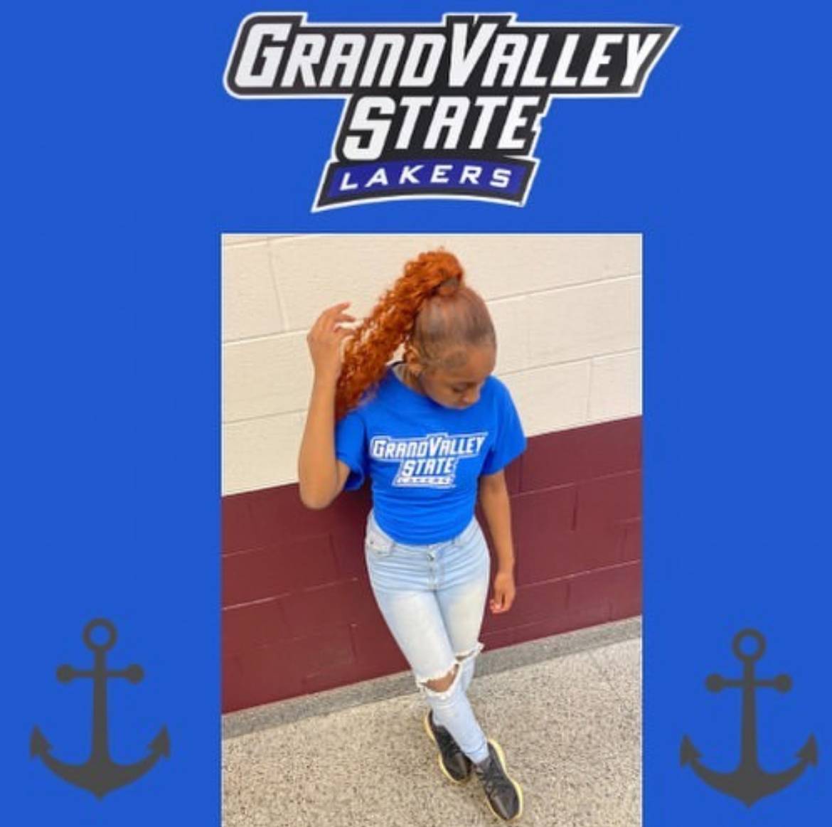 student with blue GVSU shirt